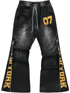 Men's washed sweatpants with zipper and stacked drawstring pockets