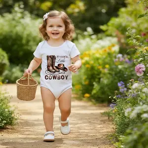 Ultra-Soft Cowboy Boots And Hat Design Print Baby Onesie Cute Short-Sleeve Bodysuit | valentine's day Essential Breathable Comfortable and Snug Fit, Highly Stretchable, Machine Washable Use
