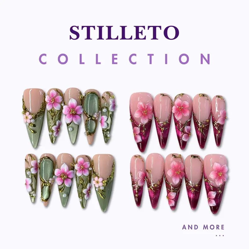 NailPhoria STILETTO Collection - Handmade Press-On Nails | Reusable, Salon-Quality, Long-Lasting, Glossy Design
