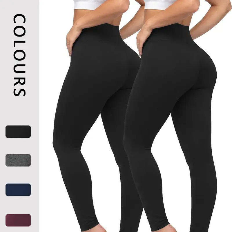 Women's High Waist Tummy Control Leggings, 2 Pack Super Soft High Elastic No-See-Through Workout & Yoga Pants, Ideal for Running & Daily Wear, Active Yoga Leggings