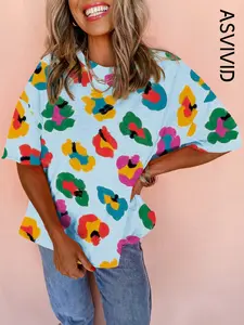 Women's Leopard Print Drop Shoulder Oversize T-Shirt, Casual Round Neck Loose Top for Summer, Ladies Casual Clothes