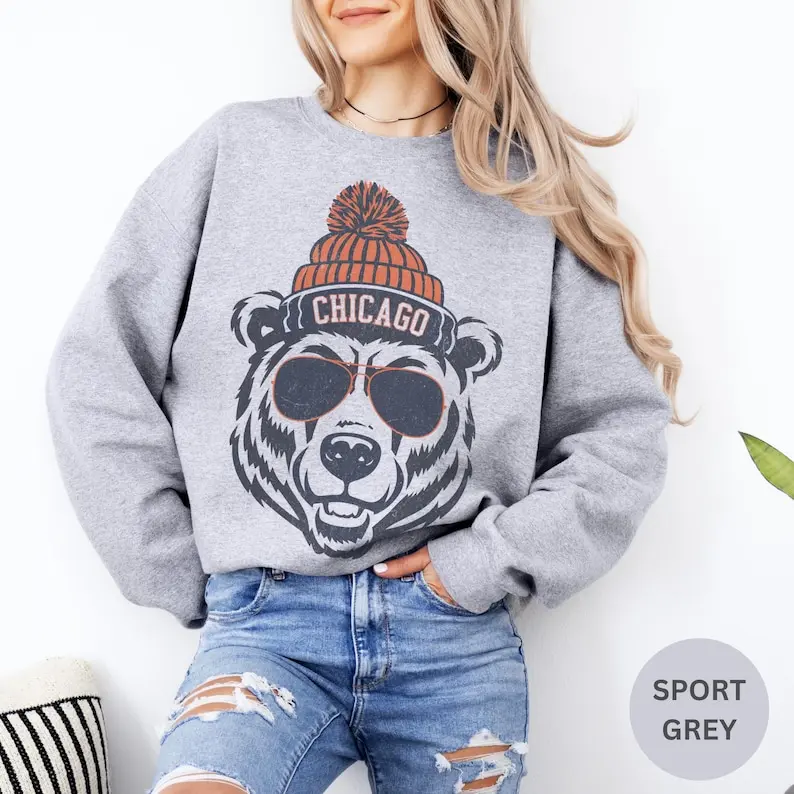 Vintage Chicago Football Sweatshirt, Trendy Chicago Football Fan Gifts, Chicago Football Game Day, Chicago Crewneck Sweatshirt