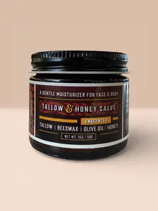 Tallow & Honey Salve - Gentle Moisturizer for Eczema, Dry Skin, Acne, Psoriasis - Natural Collagen, Vitamin A/D/E/K - Matte Finish - Safe for Adults, Kids & Babies