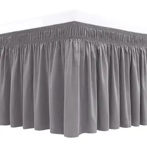Wrap Around Bed Skirts for Queen Beds 16" Drop, Silver Grey Elastic Dust Ruffles Wrinkle & Fade Resistant Luxurious Machine Washable