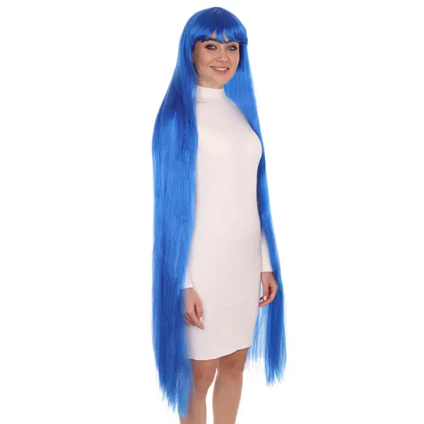 HPO Adult Women's Halloween Wigs, 50 Inch in Extra Long Wig, Premium Breathable Capless Cap, Synthetic Fiber Wig - Dark Blue