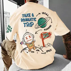 Men's Oversized Graphic Tees Cartoon Letter Print T Shirt Drop Shoulder Short Sleeve Casual Tops