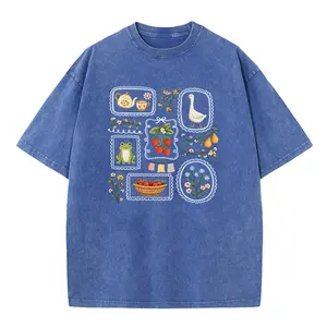 Holafish Unisex Acid Washed Graphic Crewneck, Distressed Look Heavyweight Cotton Short Sleeve Shirt for Streetwear and Outdoor Pursuits