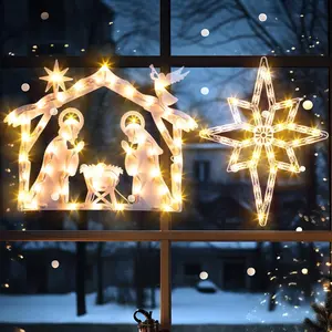 Christmas Window Silhouette Lights 2 Pack, Lighted Nativity and Bethlehem Star, Nativity Window Lights for Festive Holiday Christmas Decor Ornaments Led Lantern
