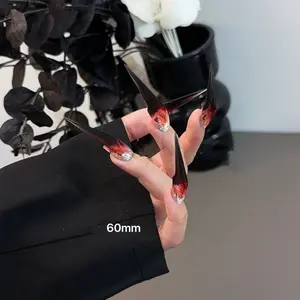 Zanxu|10pcs DRACO-TECH CLAWS! Vampire Mech & Blazing Red Combo | Handmade Luxury claw Spooky Party Art Acrylic Crystal Nail Bags Purple Black Spiral Set Press-On Almond Shaped Floral Press-On Nails Gothic Creepy Cute Glam Pink French Tip Press-On Nails wi