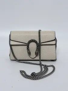 Pre-owned GUCCI Leather Crossbody Bags Textured Dionysus Super Mini Chain Crossbody Bag Clutch Handbag White JD369GG