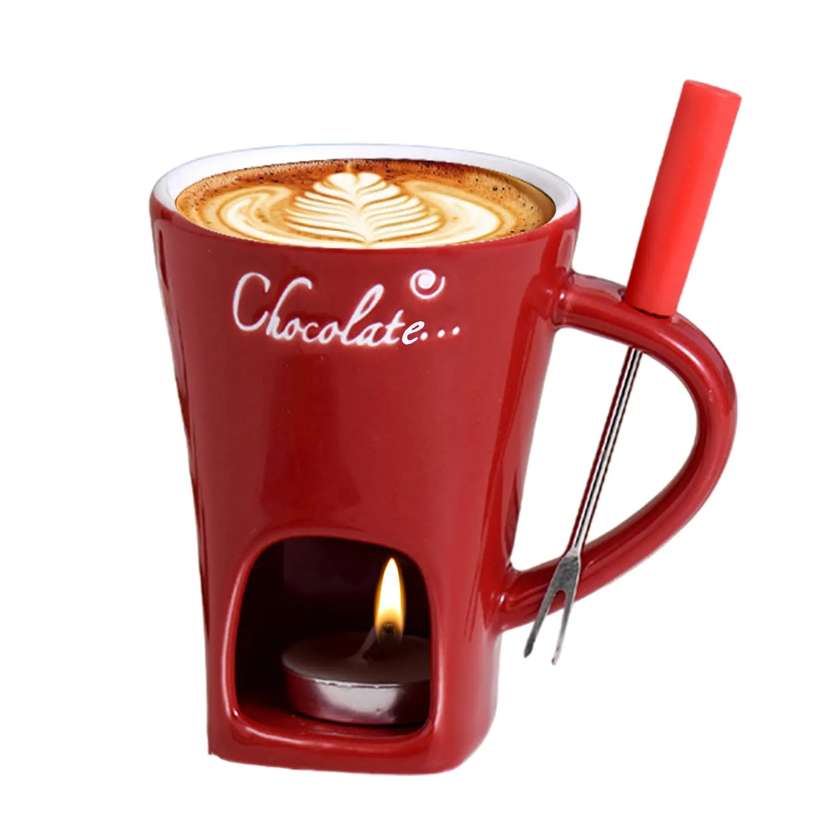 Sweet Fondue Cup for Date Night and More, Chocolate Melting Cup Set with Forks, Perfect as Fondue Mug or Chocolate Fondue Mug - Ideal Gifts for Birthday, Wedding, Mini Simmer Mug (Red)