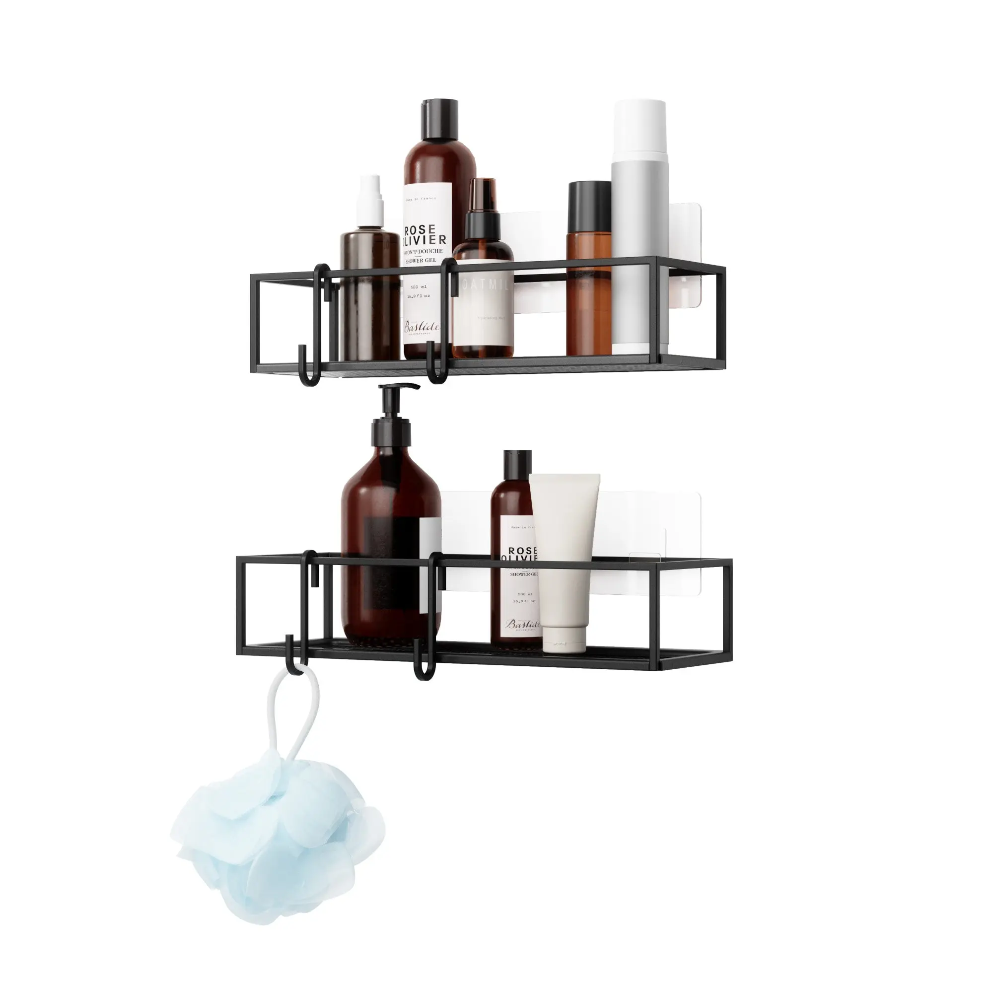 Umbra Cubiko Adhesive Shower Bins, Set of 2 – Non-Damaging Shower Organizers with Modern Bent-Wire Design - Choose Your Pack Bath Metal