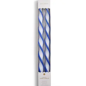 Twist And Glow Blue Ribbon Taper Candle