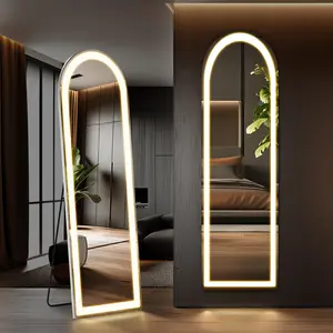 63"x20" LED Full Length Mirror with 3 Color Lighting Dimming Aluminum Alloy Frame for Living Room Space-Saving Standing or Hanging Floor Mirror