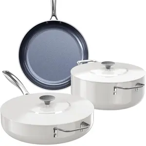 5PC Ceramic Cookware Set PFAS-Free, G11 Duralon Blue Coating, Pots and Pans Set Non Stick, Diamond Scratch-Resistant,Stay-Cool Handle, Metal Lid,Induction Ready,Dishwasher Safe