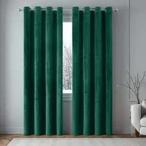 1PC, European-style lightweight luxury vintage green velvet blackout curtain with top grommet and tie-tape, easy to hang. A classic home décor solution for living rooms, bedrooms, studies, dining rooms, and entryways