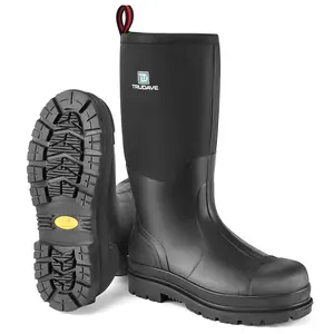 【No steel toe】Trudave Rubber Boots for Men with Steel Shank, Waterproof Rain Boots, Warm 6mm Neoprene Anti Slip Work Boots Comfortable Shoe Black Rainproof Rainy Season