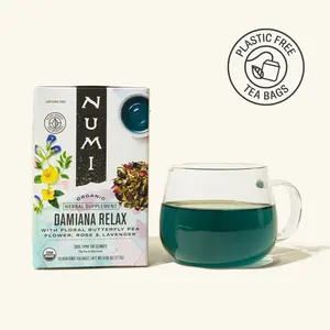 Numi Organic Damiana Relax Tea with Floral Butterfly Pea Flower Rose & Lavender for Nervous System Relaxation and Positive Mood Support