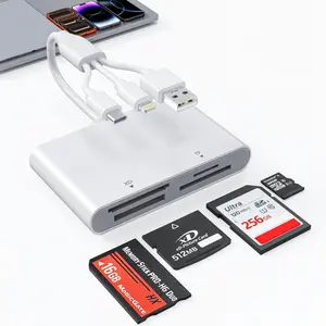 4 in 1 Memory Card Reader, SD/XD/MS/TF Multi Card Reader with Lightning/USB-C/USB-A, Memory Stick Pro Duo Reader for iPhone, iPad, Android, PC, Camera