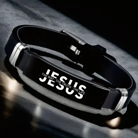 Stainless Steel Jesus Christian Identity Rubber Wristband, John 14:6 Scripture, the way the truth the life, Ramadan Religious Gift, Religious Jewelry Gift, Prayer Bracelet, Bible Verse Bracelet, Inspirational Bracelet
