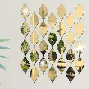 10-Pack Boho Style 3D Acrylic Mirror Wall Stickers, Oval Leaf Water Drops Design, Glossy Finish, Self-Adhesive Ceramic Surface Embellishments, Decorative Wall Sticker for Living Room, Bathroom, Home, Office Decor