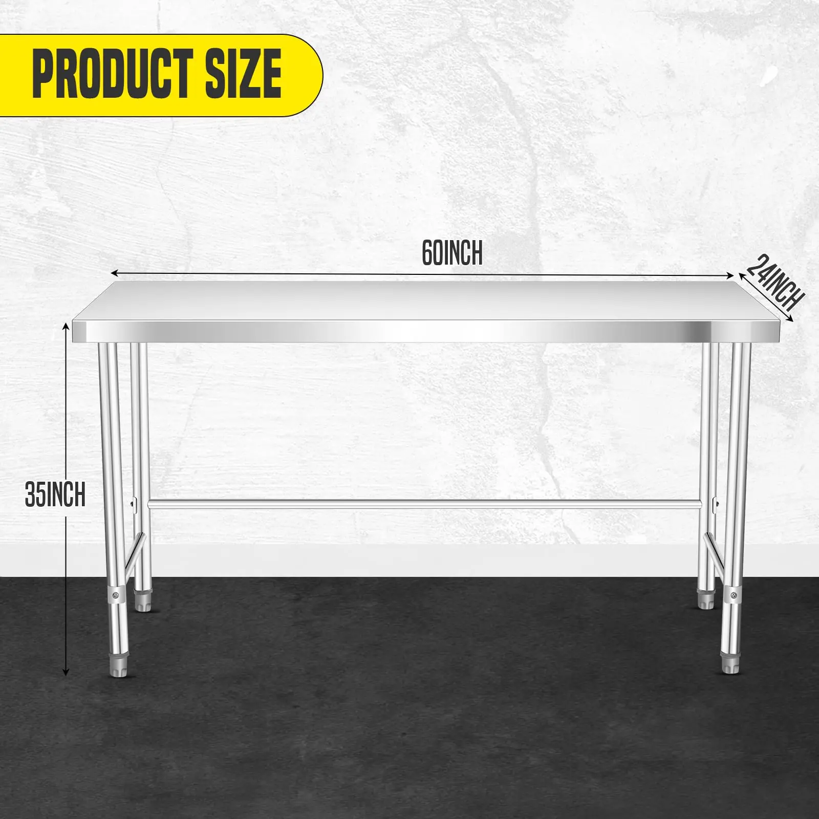 Garvee Stainless Steel Work Table 36x24 Inch - Commercial Kitchen Prep Table with Open Shelf Base, Restaurant Grade Metal Counter for Food Preparation & Workstation