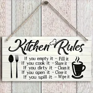 Classic Wooden Kitchen Rule Sign, Home Decor Wall Art, Rustic Farmhouse Design, Unique Gift for Mother's Day, Thanksgiving, Christmas, Rustic Farmhouse Style