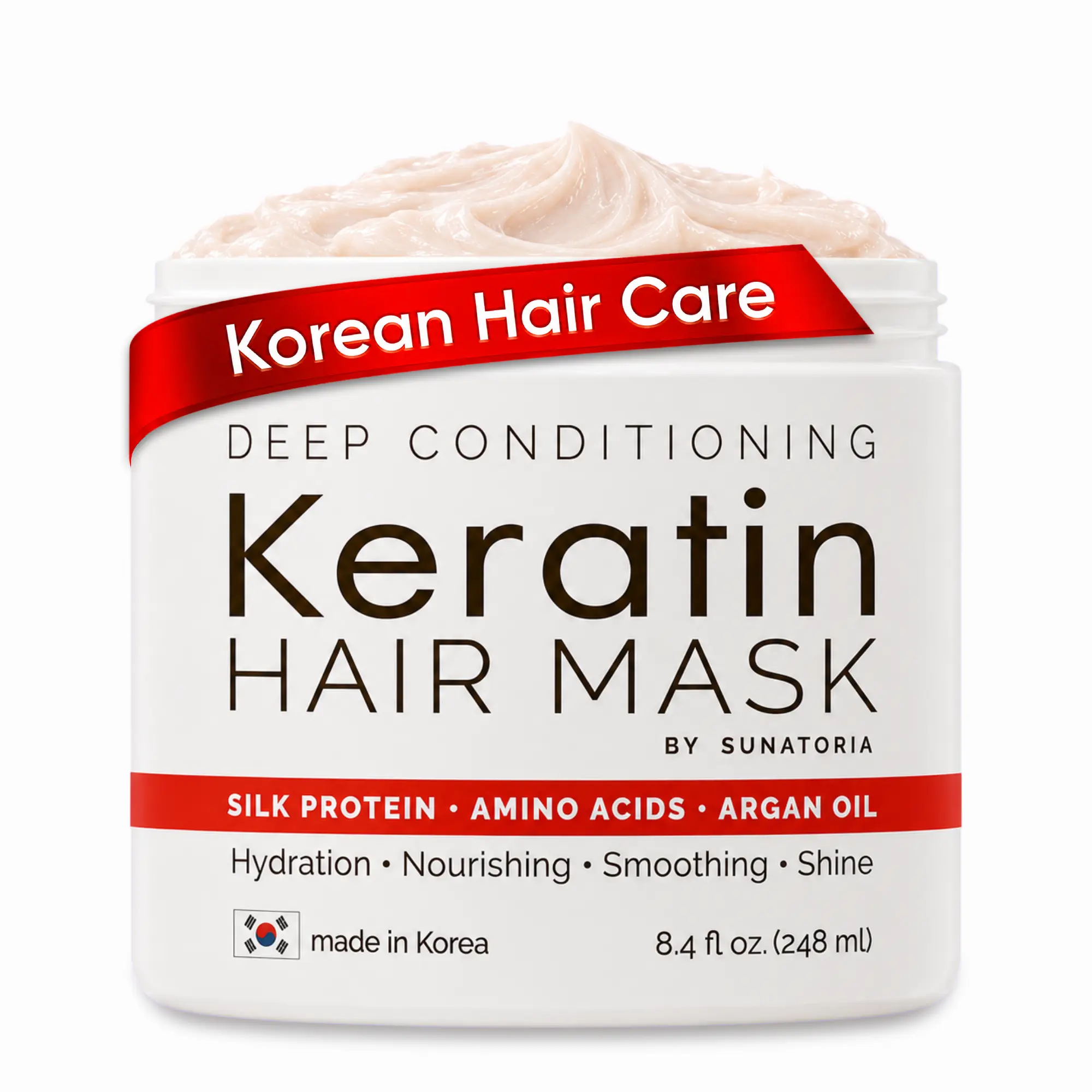 SUNATORIA 2026 Korean Keratin Hair Mask for Dry & Damaged Hair – New & Improved Formula with Hydrolyzed Silk, Argan Oil & 8 Amino Acids – Strengthens, Smooths & Nourishes – 8.4 fl oz