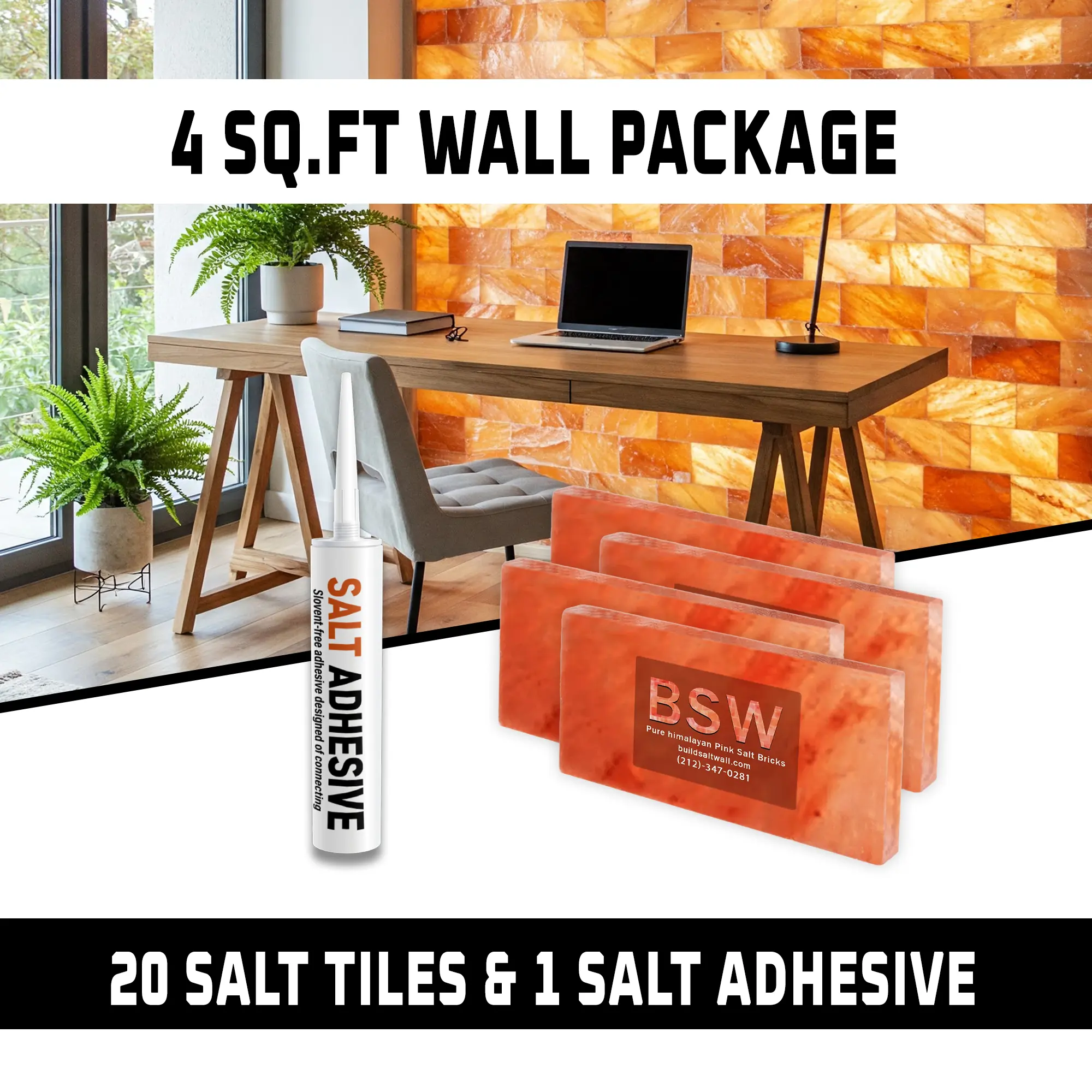 Build 4 sq. ft. Wall With (20 Pink Salt Tiles and 1 Salt Adhesive for Spa Sauna)