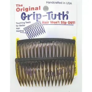 Grip-Tuth Combs - 3 1/4" Side Combs, For All Types Of Hair, Decorative & Styling Women Accessories - Tortoise Shell, Set Of 2