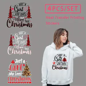 Set of 4 Christmas Iron-On Patches, Tree Design, Perfect for T-Shirts, Hoodies, Jeans, Backpacks, Pillows, Vinyl Material
