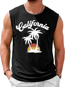 Mens Casual Tank Tops Palm Tree Graphic Print Sleeveless Shirt Workout Muscle Hawaiian Summer Beach T Shirts