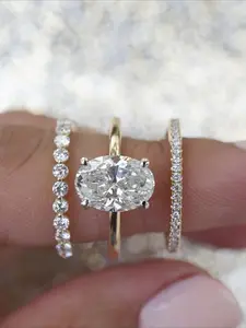 3pcs/set Unique Oval Cut Wedding Bridal Set Engagement Ring Gift for Her Promise Ring Wedding Set Eternity and Plain Band Set Ring for Gift Bridal Ring Sets