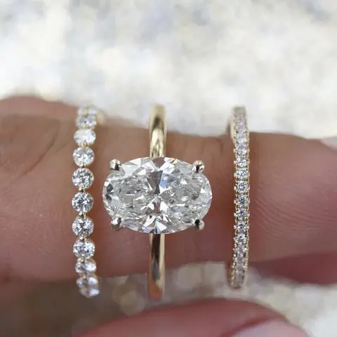 3pcs/set Unique Oval Cut Wedding Bridal Set Engagement Ring Gift for Her Promise Ring Wedding Set Eternity and Plain Band Set Ring for Gift Bridal Ring Sets Bridal Engagement Jewelry