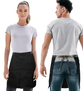 Half Apron - Genuine Leather Straps & Loops - Split-Leg - Restaurant, Waitstaff