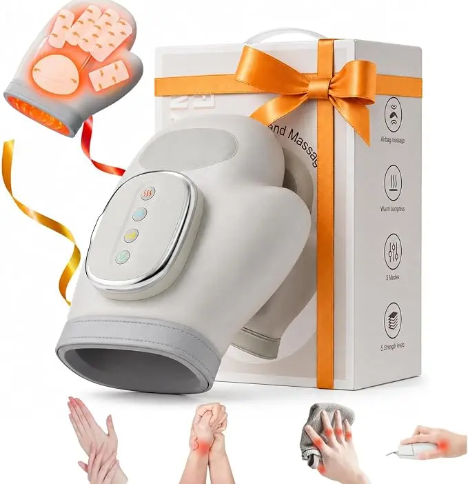 Cordless Hand Massager - Portable Hand Relaxation Tool with Heat, Air Compression, USB Rechargeable Acupressure, 6 Modes for Sensitive Skin - Unique Self-Care Gift for Men & Women, Womens Gifts, Gifts For Women