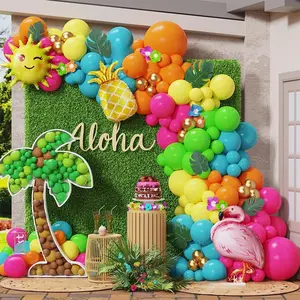 Tropical Hawaiian Party Decorations 155 count Luau Balloon Garland Arch Kit, Hot  Orange Yellow Pineapple  Balloons for Tropical Summer Beach Pool Birthday Coconut Party Supplies