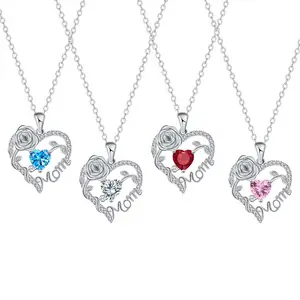 Mother's Day necklace, silver chain inlaid with cubic zirconia, heart-shaped necklace, the best gift for mom, comes with gift box.