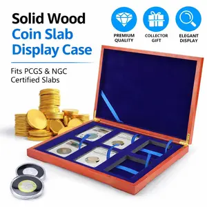 Solid Wood Coin Slab Display Case 6 Slot for PCGS NGC Certified Holder Collector