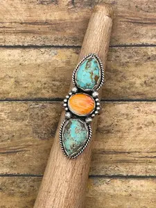 Blakely-Turquoise and Spiny Oyster Triple Gemstone Ring