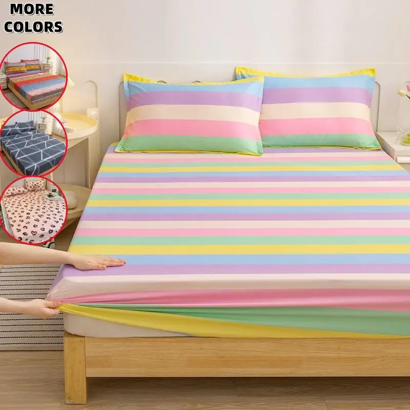 Colorful Bedding Set, 1 Count Fitted Sheet & 2 Counts Pillowcase without Filler, Soft Comfortable Breathable Fabric Bedding Set for Bedroom Guest Room