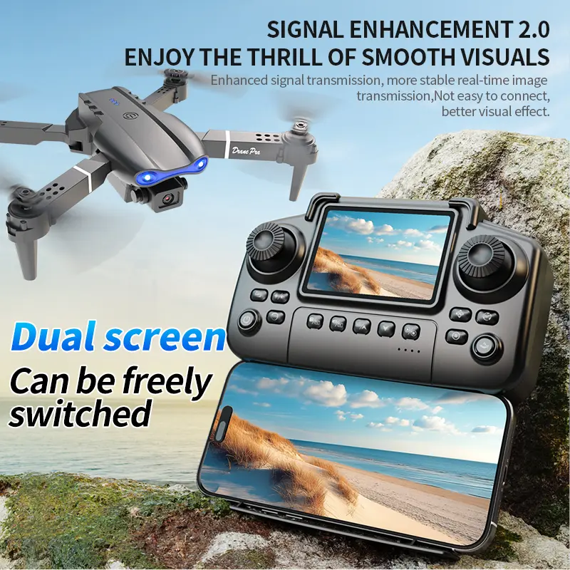 E99 Pro Foldable RC Drone, Compact Quadcopter with Remote Controller, Portable Design for Beginners and Outdoor FunD Lights, Easy to Operate Toy Drone   drone Folding Charging Cable Protection sohochic