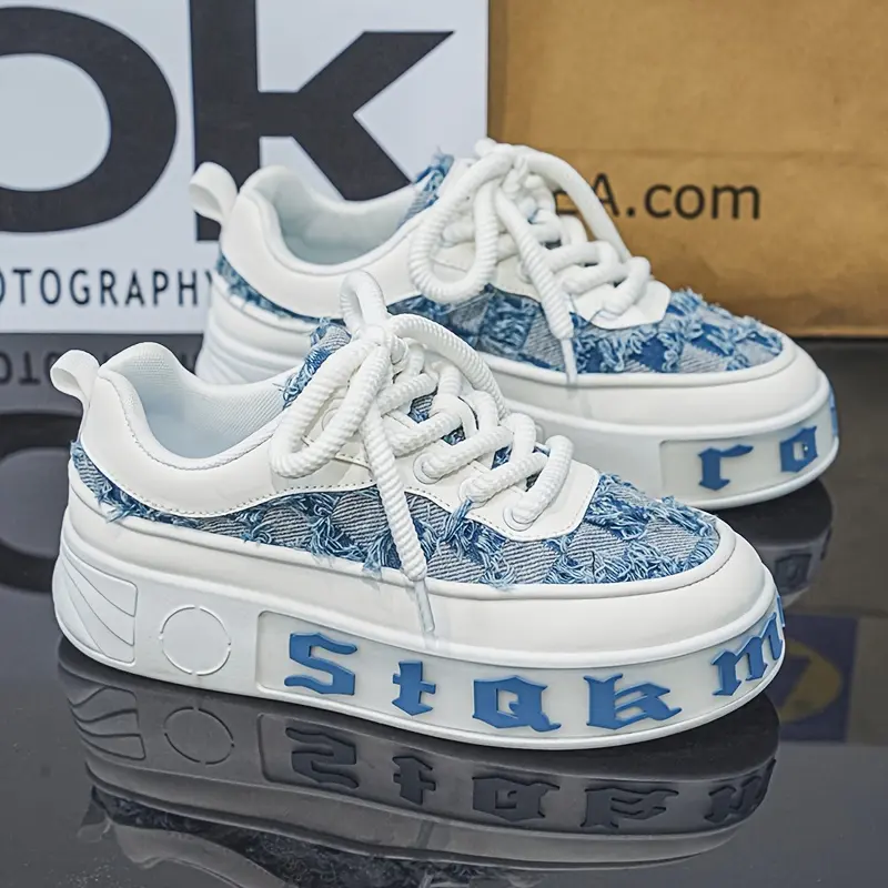 Men's Low Top Checked Plaid Fabric Laces Casual Trainers - All-Season, Lace-Up Closure, Comfy, Non-Slip Street Style Shoes for Outdoor Activities