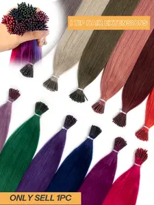 I Tip Hair Extensions Human Hair Rainbow Color Straight Human Hair Extensions 12-20inch 12 Colors Red Color Invisible And Comfortable I Tip Extensions Real Human Hair  For Women Add Length And Volume For Party &Wedding &Daily