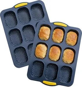 2 Pcs Silicone Bread Loaf Pan, Non-Stick 9-Cavity Food Grade Baguette Baking Mold for Homemade Bread, Mini Loaf, Sandwich Rolls