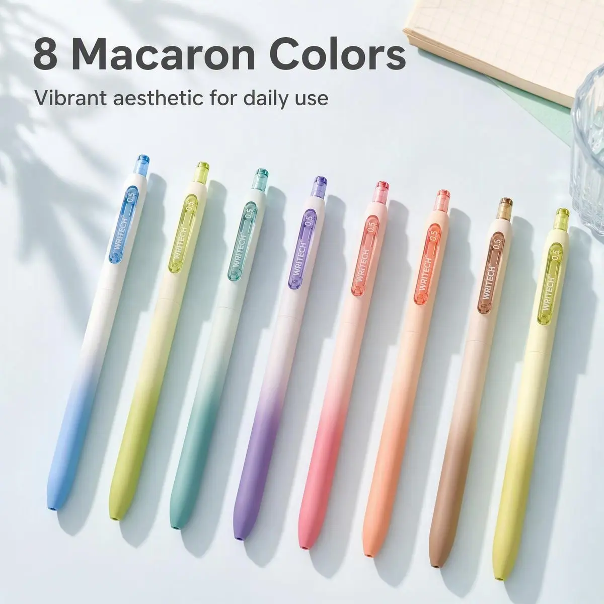 【Back To School Haul】Writing Gel Pen Set, 8Pcs Gradient Pastel Silent Click Gel Ink Pens, Aesthetic Smooth Quick-Dry Writing Pens for Teen Girls, Journaling, School & Office with 0.5mm Bullet Tip & Noiseless Retractable Mechanism