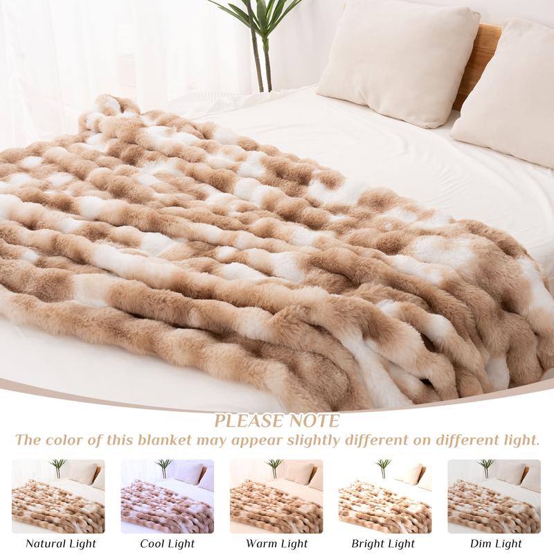 【Valentine's Day Gifts】ORHOPUI Weighted Faux Rabbit Fur Queen Blanket for Bed, Thick & Warm Bed Blankets for Winter, Soft Cozy Fluffy Decorative Blankets for Living Room, Bedroom, Heavy Furry Luxury Christmas Blanket Gifts for Sofa