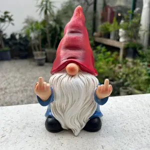 Middle Finger Gnome Statue 7.8in, Naughty Garden Gnome Statue Decoration and Lawn Ornament - Funny Garden Gnomes for Outdoor or Home Decor, Red, WSH004