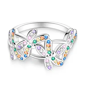 925 Sterling Silver Dragonfly Ring, Elegant Colorful Caved Design Style, Perfect Gift for Lovers, Friends and Family