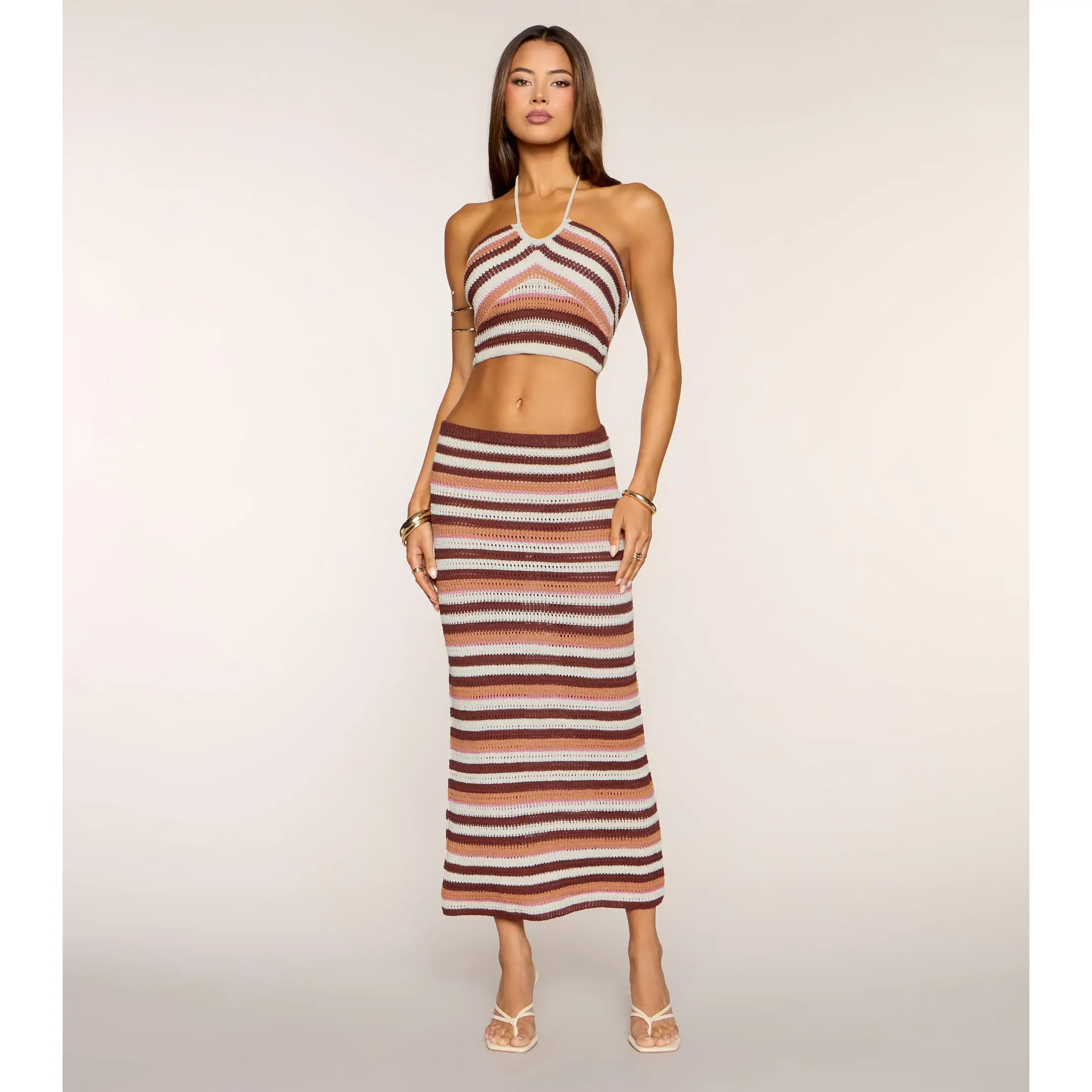 Cutest Charm Striped Crochet Maxi Skirt